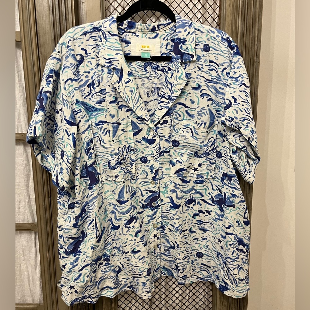 Maeve for Anthropologie linen flutter back top, 2X